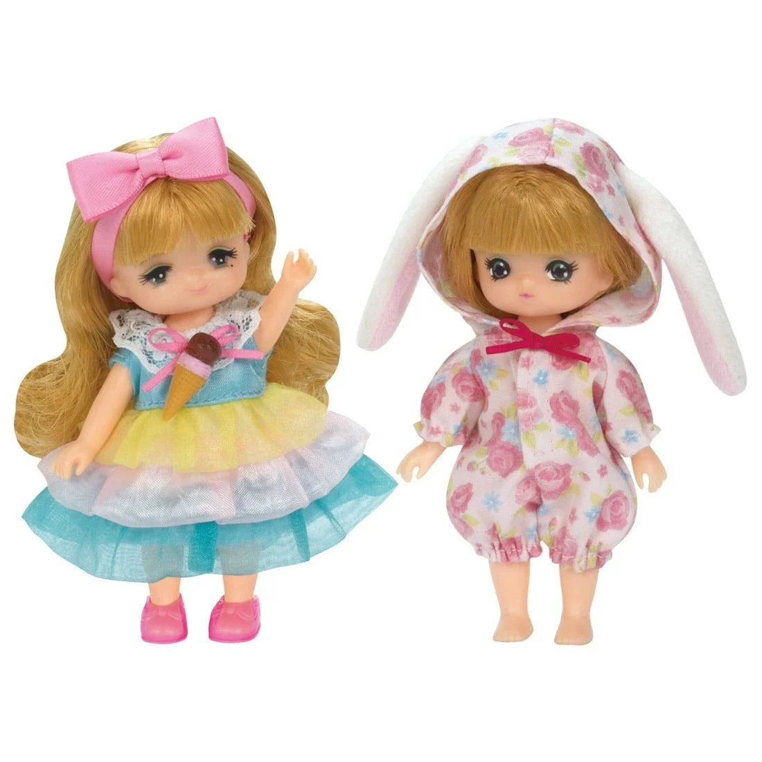 Takara Tomy Licca Doll Miki-chan & Maki-chan Dress Set Bunny Pajamas And Ice Cream Dress