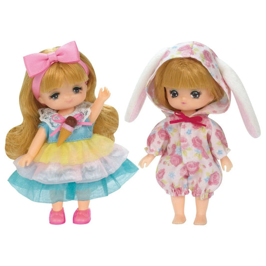  Takara Tomy Licca Doll Miki-chan & Maki-chan Dress Set Bunny Pajamas And Ice Cream Dress